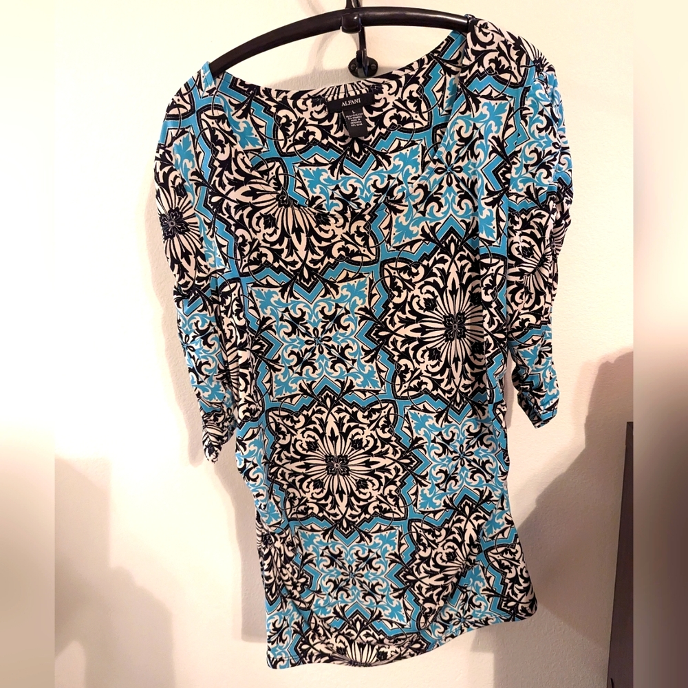 Blouse-Alfani-Large-Black/Aqua